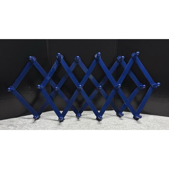 2 Vintage 10-Peg Large Blue Wood Accordion Wall Hanging Rack 20 Pegs Total! - Picture 1 of 8